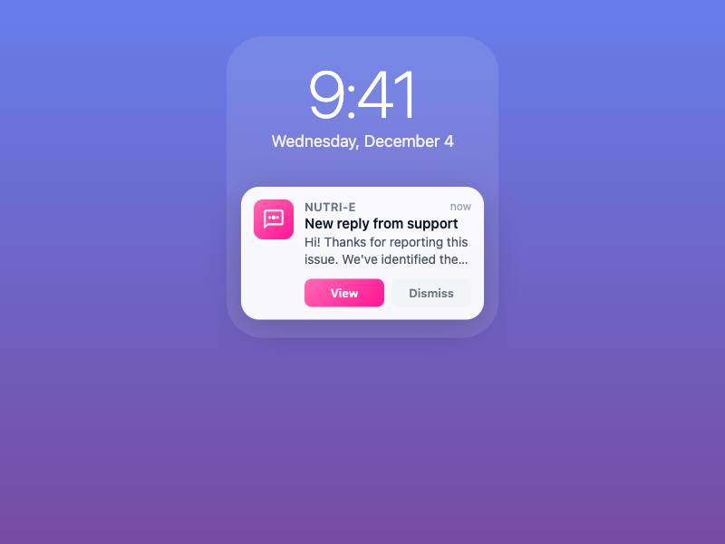Push notification showing admin reply to user feedback
